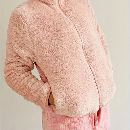 Soft Fleece Sports Jacket Mock Neck Warm Coat Women's Activewear