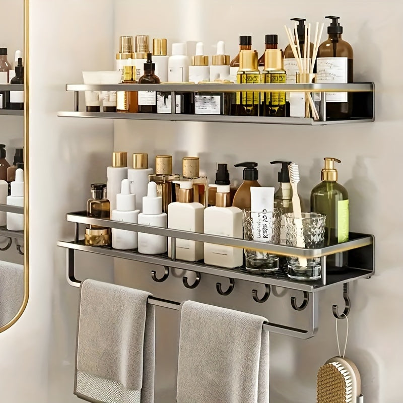 Wall Mounted Bathroom Storage Shelf with Makeup Rack Shampoo Holder