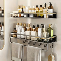 Wall Mounted Bathroom Storage Shelf with Makeup Rack Shampoo Holder