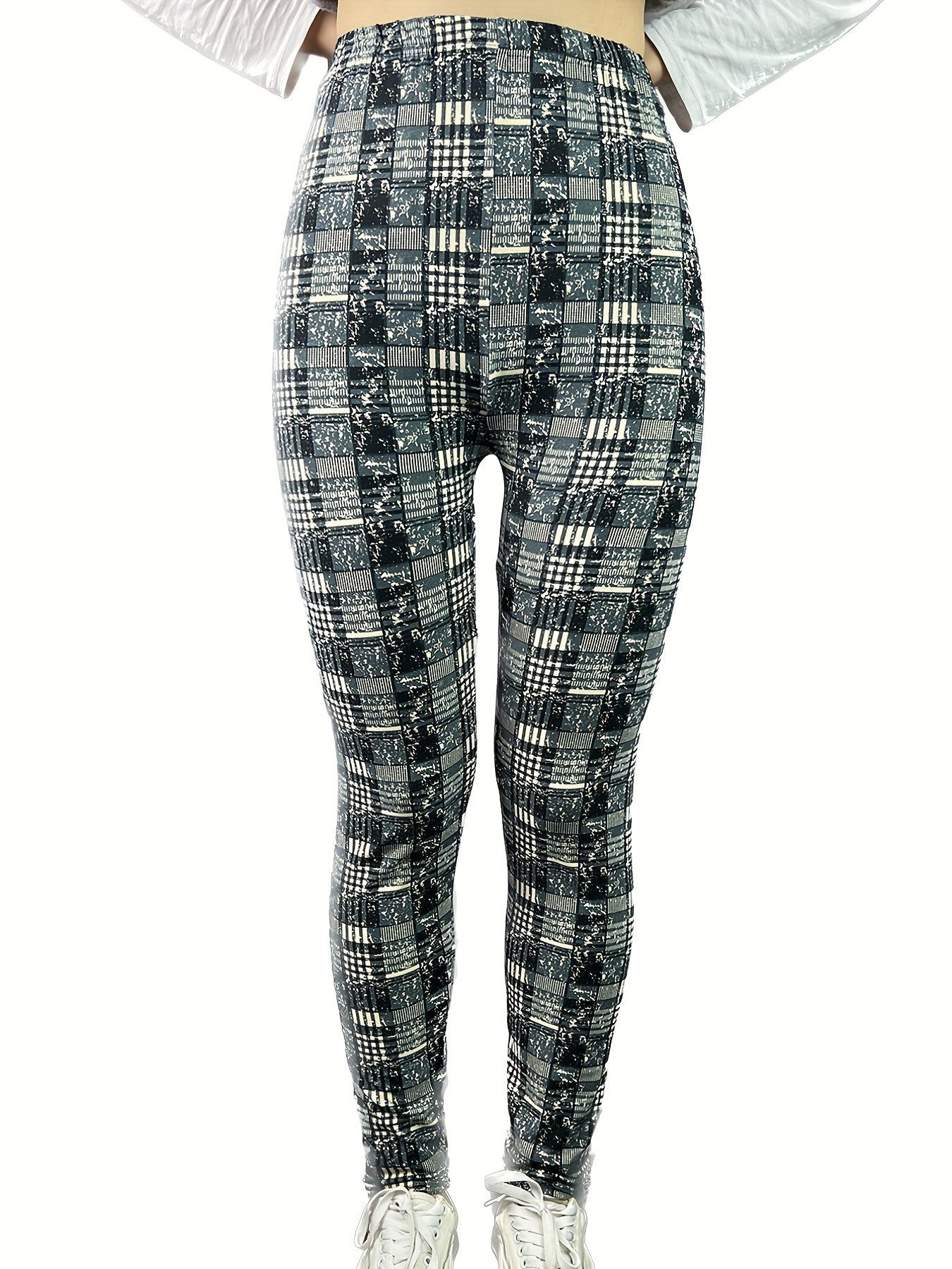 Plaid Print Leggings High Waist Slim Leggings