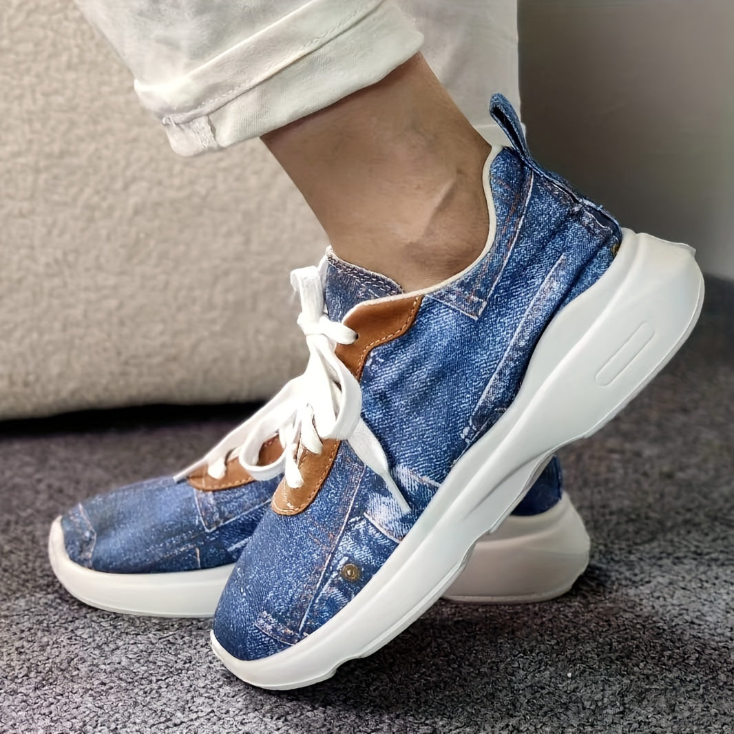 Women's Denim Breathable Flat Sneakers Solid Print Running Shoes