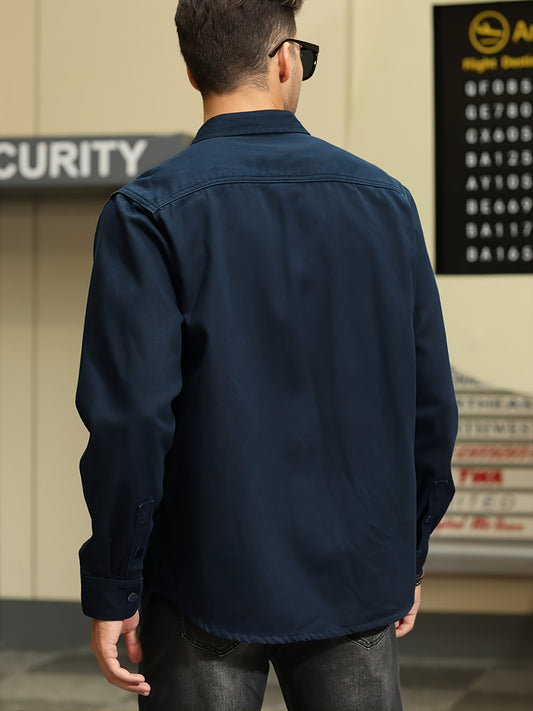 Men's Long Sleeve Button Denim Jacket Casual Navy Cotton Jeans