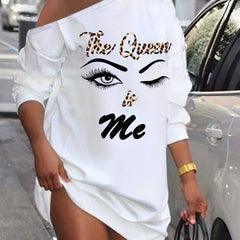 Women's Plus Leopard Slogan & Figure Print One Shoulder Long Sleeve Dress
