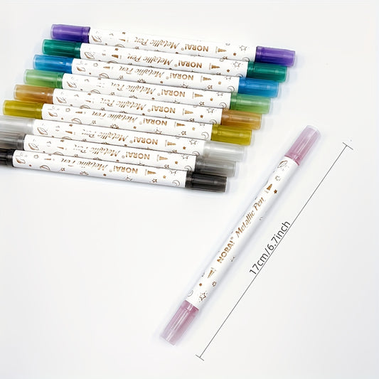 10pcs Dual Tip Glitter Pens Set - Ideal for DIY Journals & Artwork