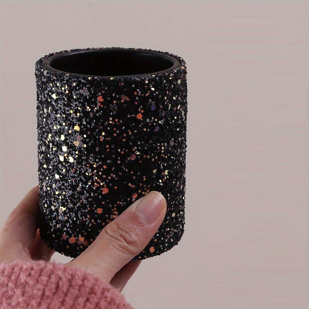 Glitter Makeup Brush Holder Sequin Decor Pencil Cup - Desk Organizer Cup