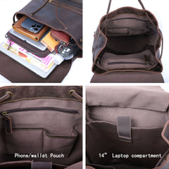 Leather Vintage Backpack For Men Travel Backpacks Large Capacity Backpack