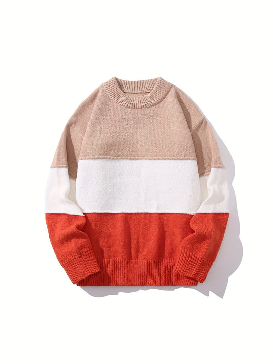 Men's Crew Neck Long Sleeve Sweater Casual Knitted Pullover