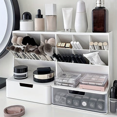 Desk Pen Holder with 7 Compartments and 1 Drawer