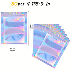 50/100pcs Holographic Storage Bags 2-4-3-9 in 3-4-7 in 4-1-5-9in