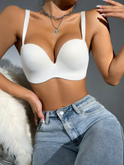 Breathable Glossy Half Cup Push Up Bra Non-slip Strapless High Stretch