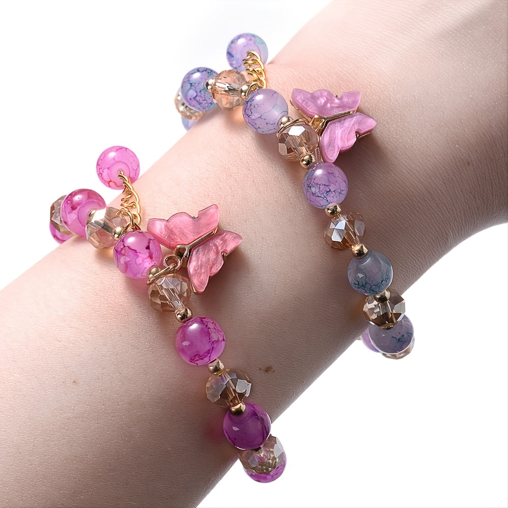 Beaded Butterfly Charm Bracelet Glass Sweet Jewelry Gift Yoga Meditation