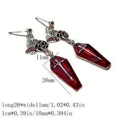 Gothic Halloween Jewelry Rose Death Cross Pendant Ear Studs