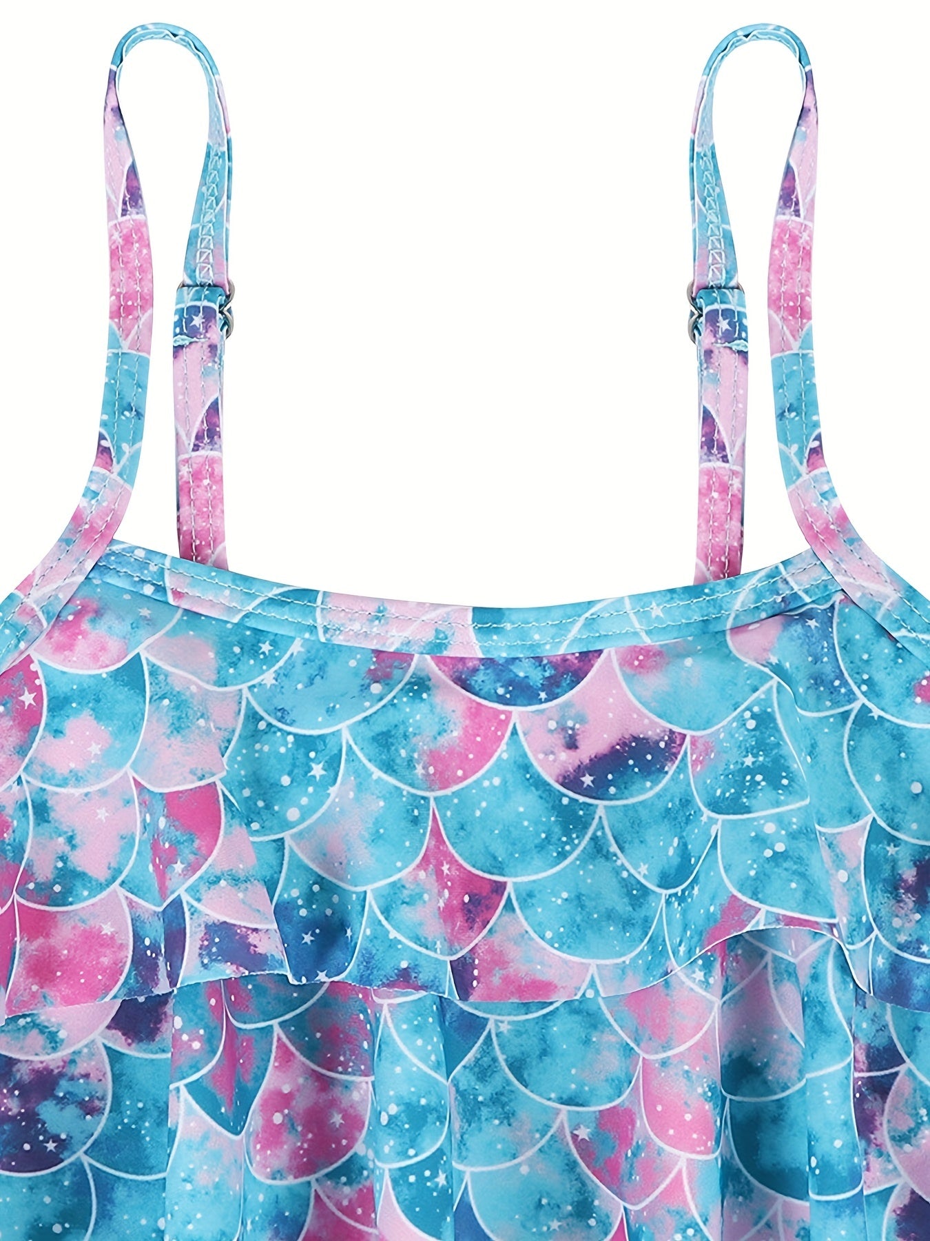2pcs Toddler Girls Ruffle Trim Fish Scales Top Bikini Swimsuit