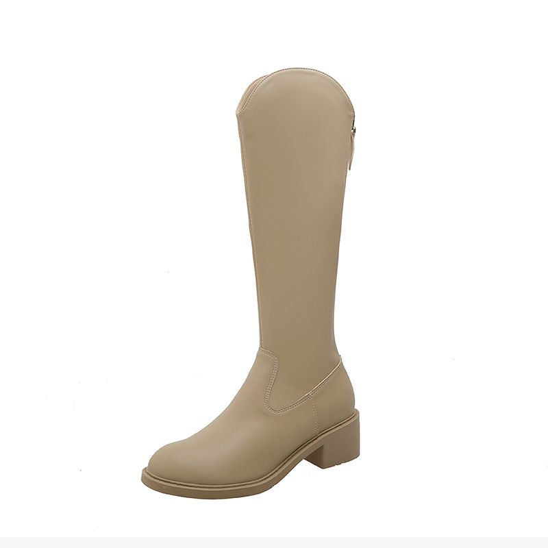 Women's Knee High Block Heel Boots - Faux Leather Booties