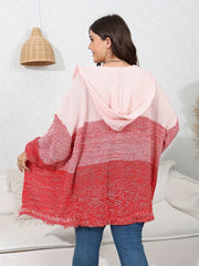  Colorblock Hoodie Fringe Trim Cardigan Women's Plus