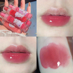 Cat Print 6 Jelly Lip Gloss Long Lasting Dew Sparkle Transparent Film
