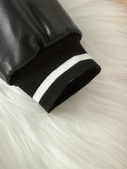 Girls' Leather Stitching Sleeves Baseball Jacket