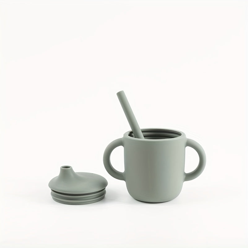 Children's Silicone Learning Cup with Straw and Handle
