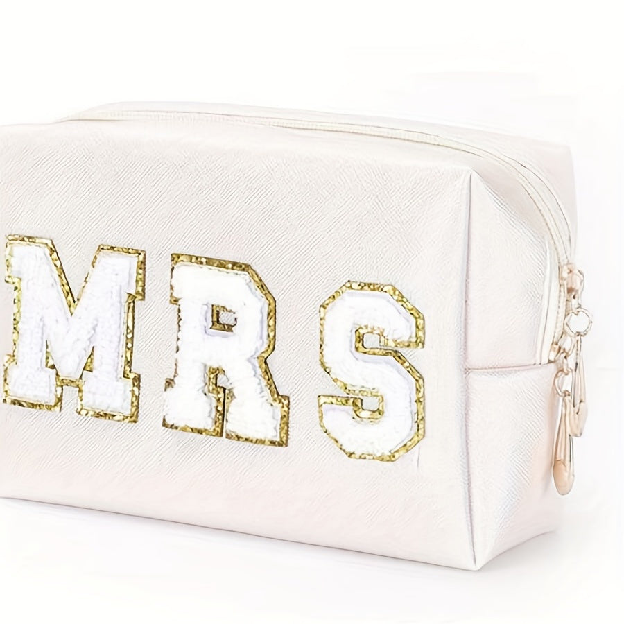 Waterproof Chenille Letter Patch Makeup Bag Travel Storage Pouch