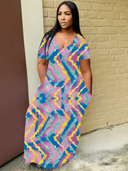  Colorful Stripe Print Maxi Dress with Pockets