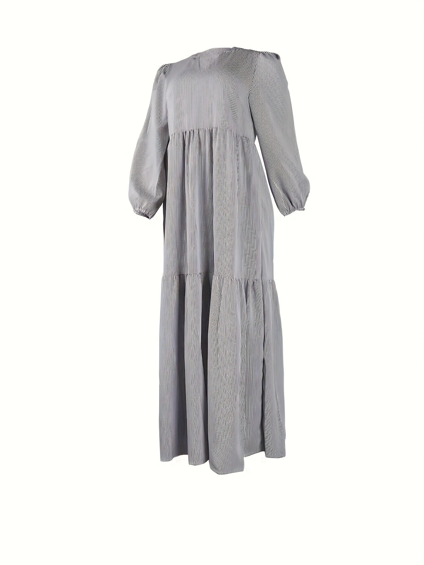 Plus Stripe Print Lantern Sleeve Maxi Dress