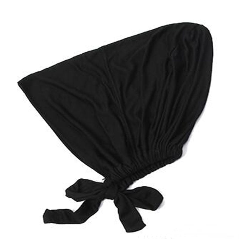 Adjustable Inner Under Hijab Cap With Ties Back Under Scarf Solid Bonnet Caps