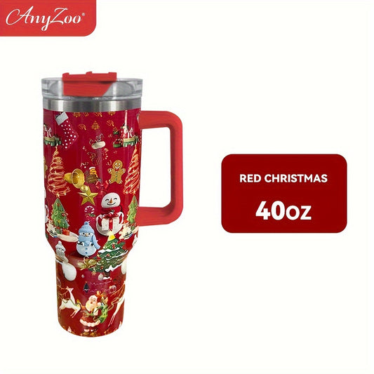 Anyzoo 40oz Christmas Stainless Steel Water Cup Leakproof Bottle