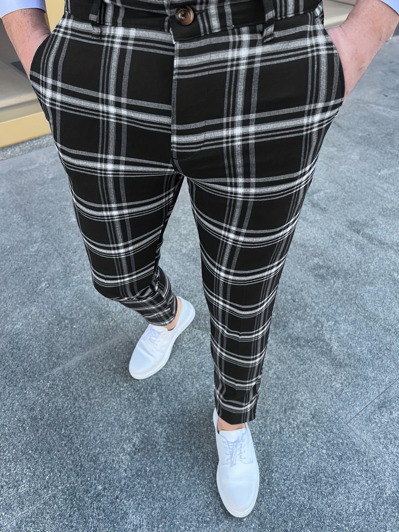 Vintage Style Plaid Slacks Men s Casual Slightly Stretch Pants