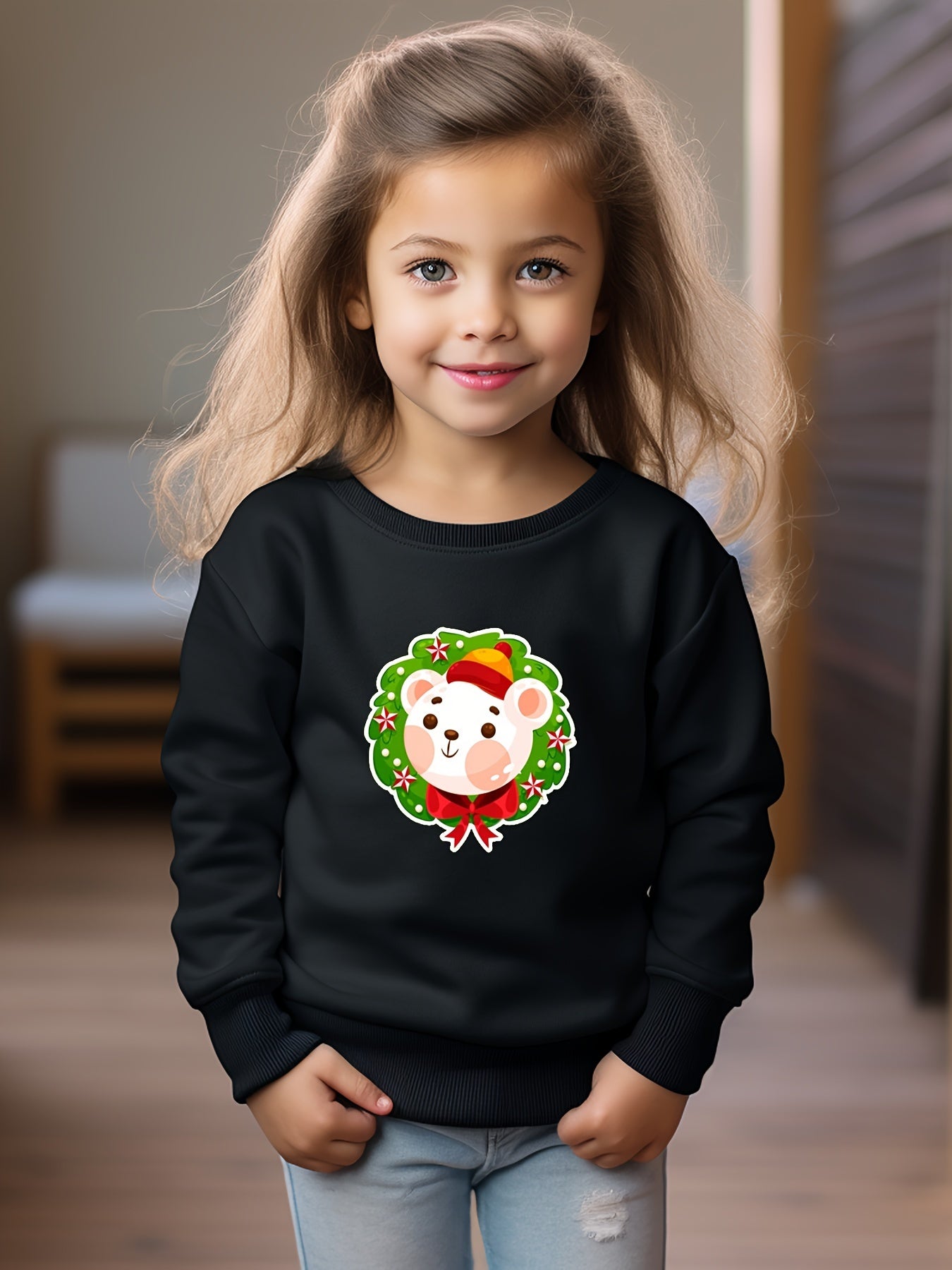 Bear Graphic Pullover Girls Sweatshirt Kids Christmas Party