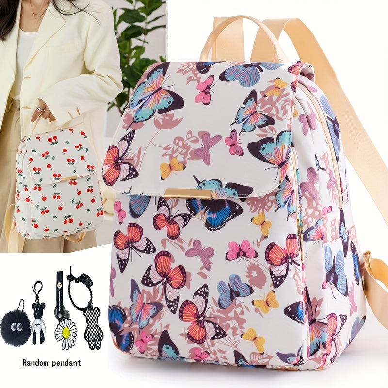 Butterfly Print Waterproof Backpack Lightweight Oxford School Bag