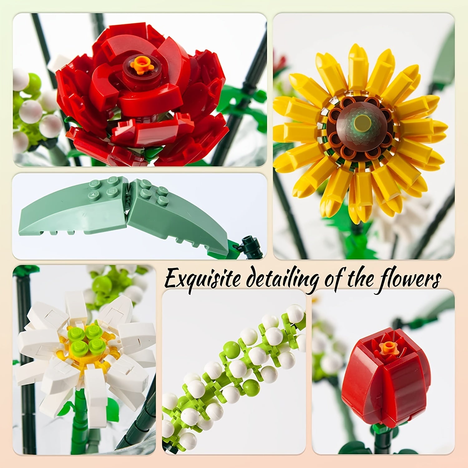 DIY Mini Flower Bouquet Building Blocks Set - Sunflower Rose Lily Fox
