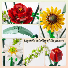 DIY Mini Flower Bouquet Building Blocks Set - Sunflower Rose Lily Fox