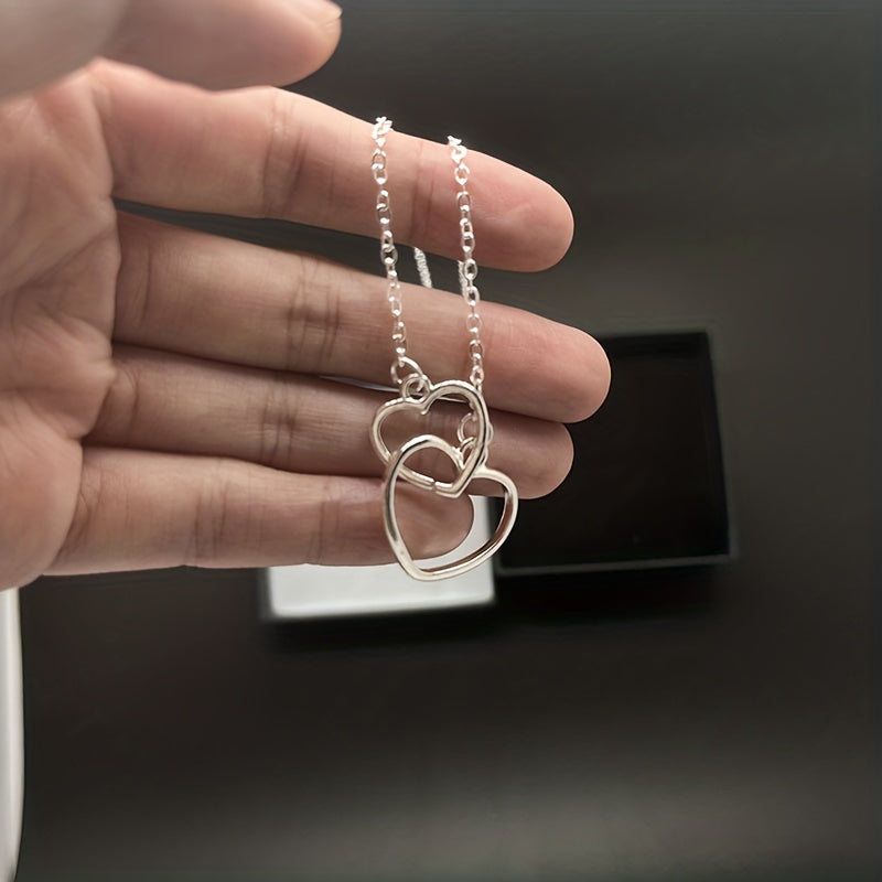 Mother & Daughter Silver Interlocking Heart Necklace