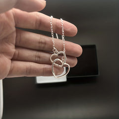 Mother & Daughter Silver Interlocking Heart Necklace
