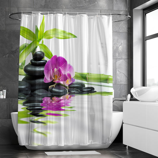 Waterproof Shower Curtain Stone Glass Bottle Bamboo 182x182 cm