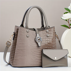 Crocodile Pattern Handbag Set: Tote Bag & Clutch Purse