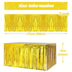 2pcs Red Foil Fringe Table Skirt for Rectangle Tables - Holiday Party Decoration