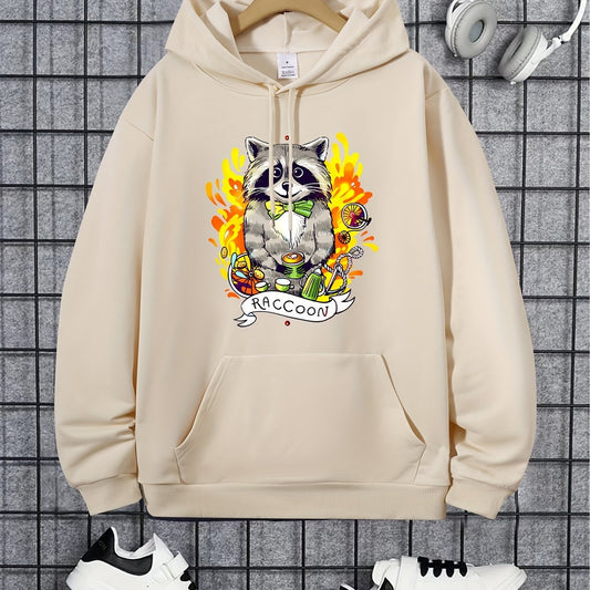 Raccoon Animals Print Hoodie Men's Casual Graphic Pullover Sweatshirt
