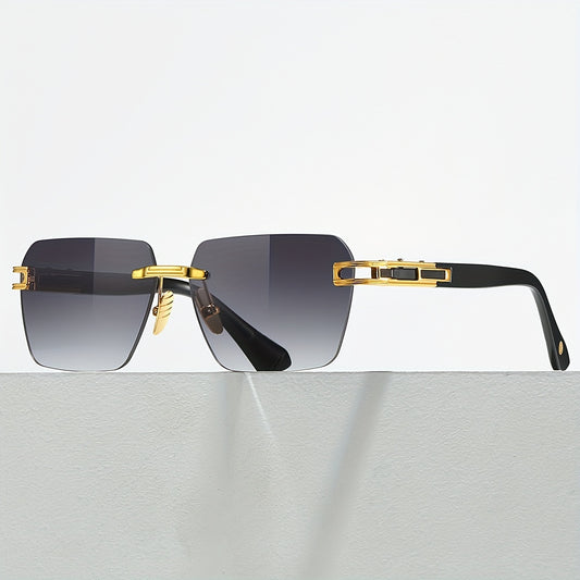 Men's Rectangular Metal Rimless Sunglasses