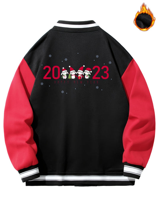 Christmas Rabbit Graphic Print Men's Baseball Jacket
