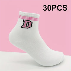 10 20 30 Pairs Letter Print Socks Breathable Sports Short Socks Women's Stocking