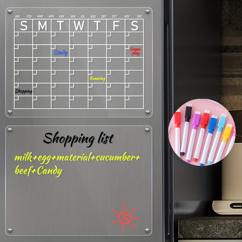 2pcs Acrylic Magnetic Dry Erase Calendar & Blank Board For Fridge