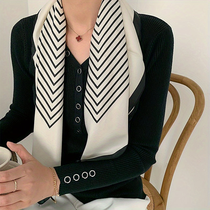 Chain Stripe Print Square Scarf Thin Neckerchief Silk Bandana