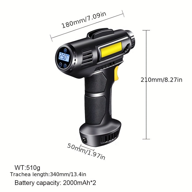 120W Car Air Compressor Handheld Tire Inflator LED Lights