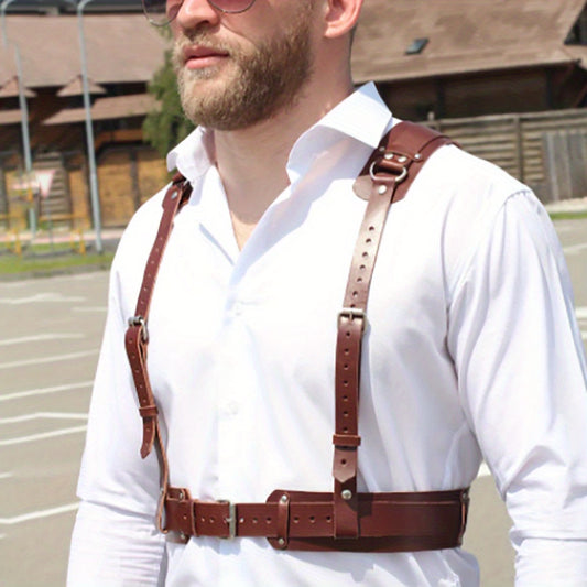 Men's Casual PU Leather Y Strap Decor