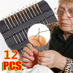 12pcs Hand Sewing Needles Big Eye Hole Wooden Storage Box