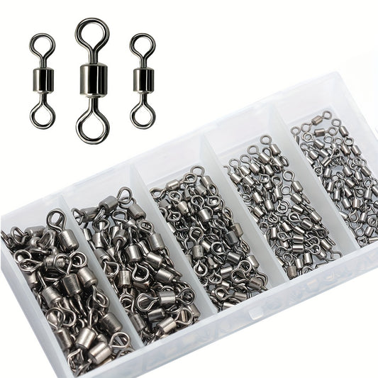 250pcs Fishing Rolling Barrel Swivel Line Hook Connector 5 Sizes with Box