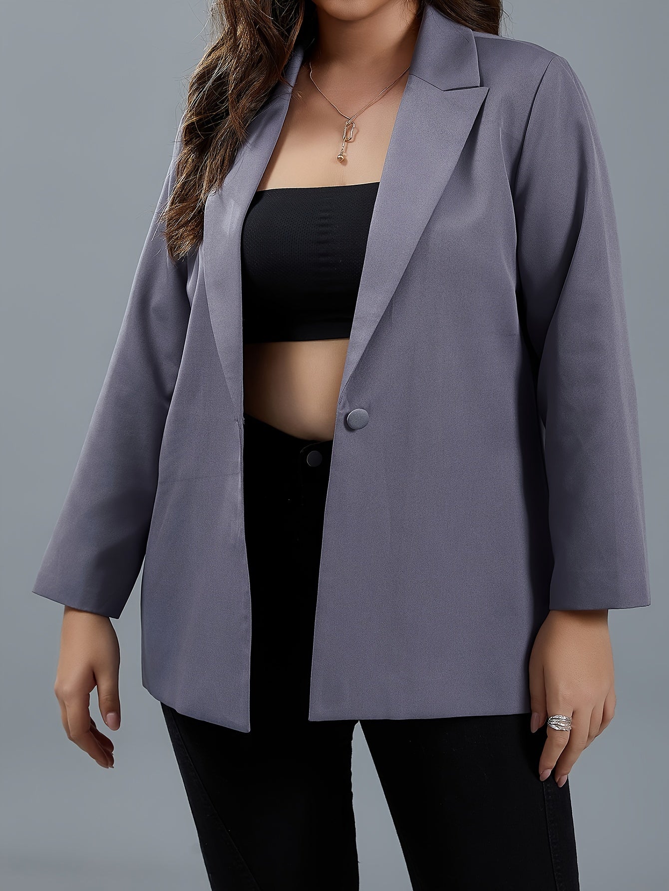 Basic Blazer Solid Long Sleeve Lapel Collar Button Blazer