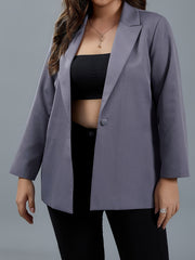  Basic Blazer Solid Long Sleeve Lapel Collar Button Blazer