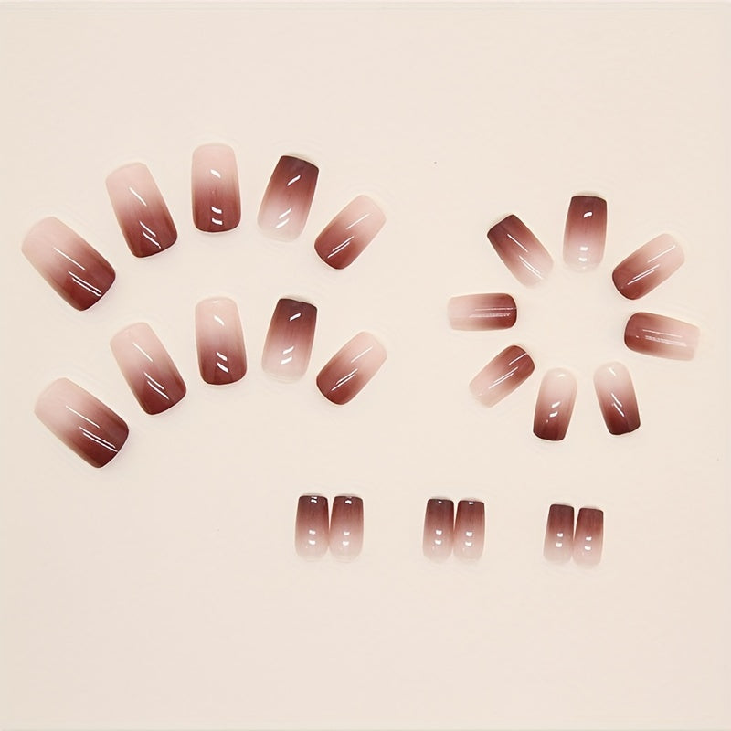 Glossy Gradient Pink Press On Nails Medium Square Shape Acrylic Nails Kit